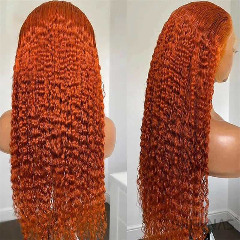 Brennas Hair Ginger Orange Color Curly 13x1 Lace Part Wigs Brazilian PrePlucked Transparent Wig For Women