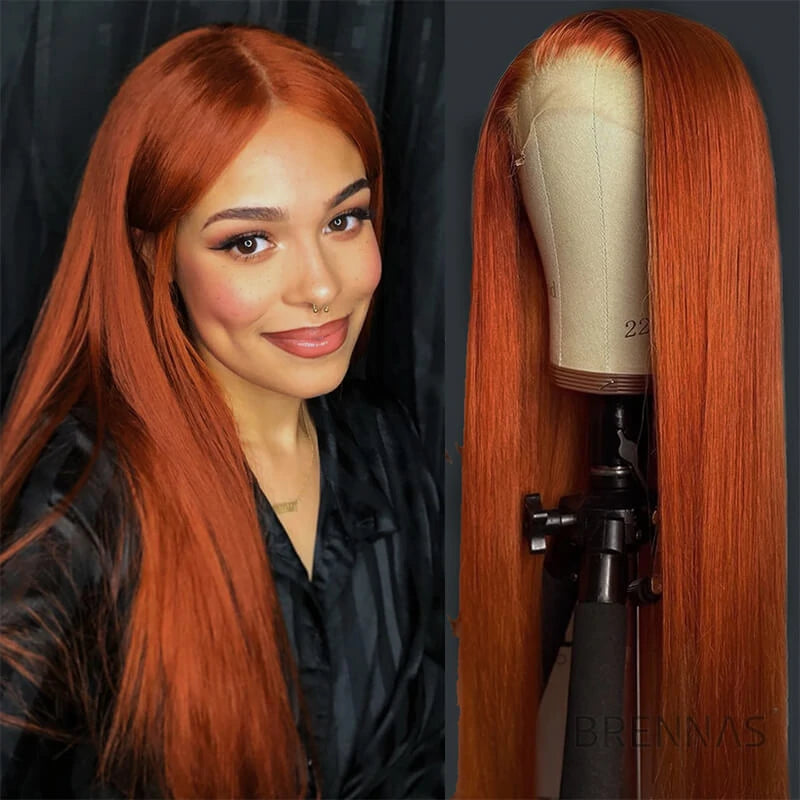 Ginger Orange Pre Plucked Straight Lace Front Wigs | Brennas Hair