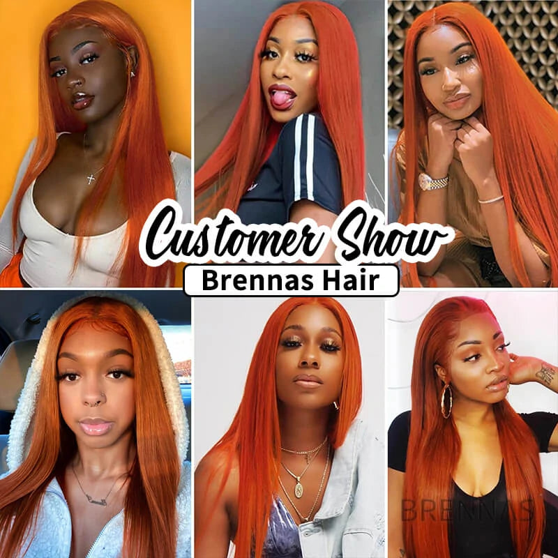 Ginger Orange Pre Plucked Straight Lace Front Wigs | Brennas Hair