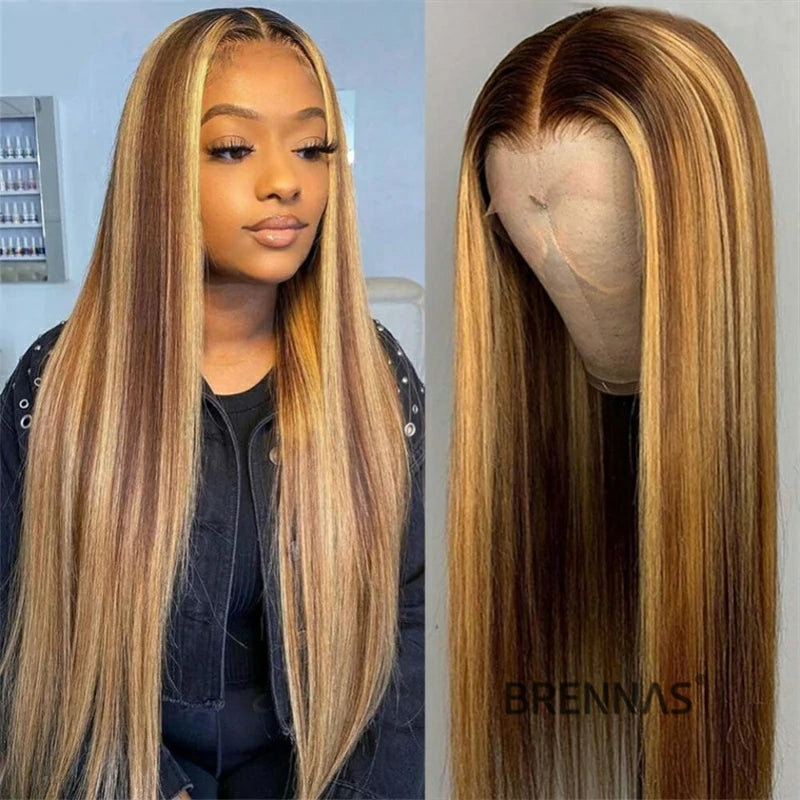 straight hd lace wig human hair wigs with highlights