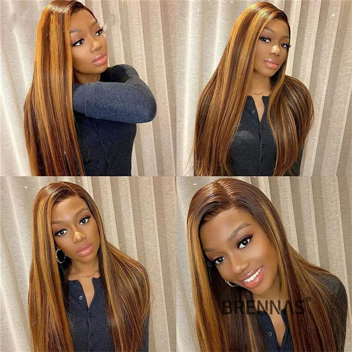 straight hd lace wig human hair wigs with highlights