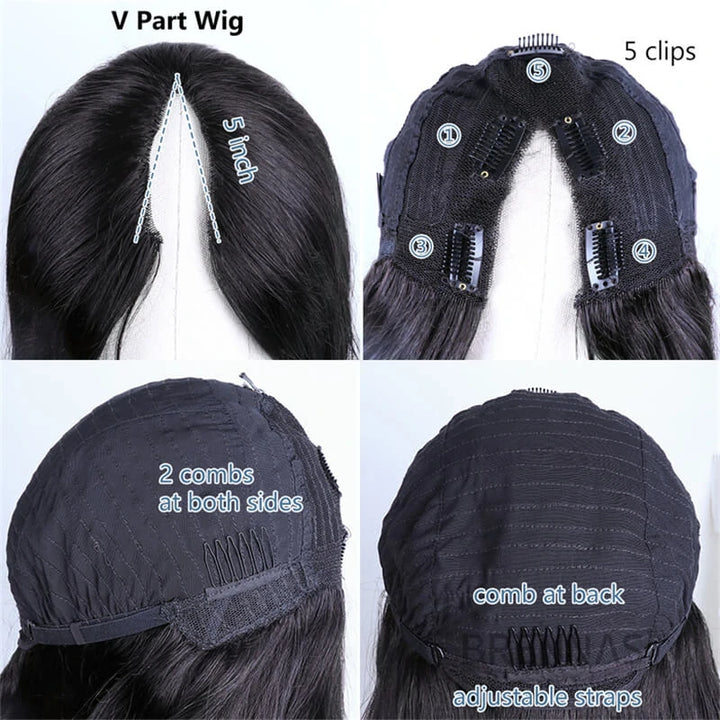 straight v part wig human hair